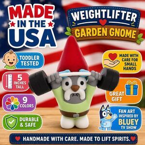 Bluey TV Show Fan Art Inspired Weightlifter Garden Gnome Figurine 5” Kids Toy